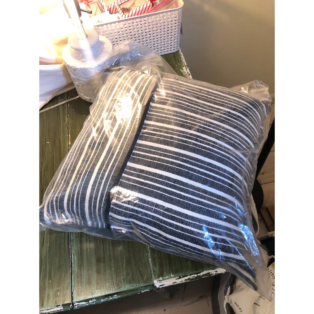 Rizzy Home NWT 20"x20" Oversized Black White Striped Square Throw Pillow